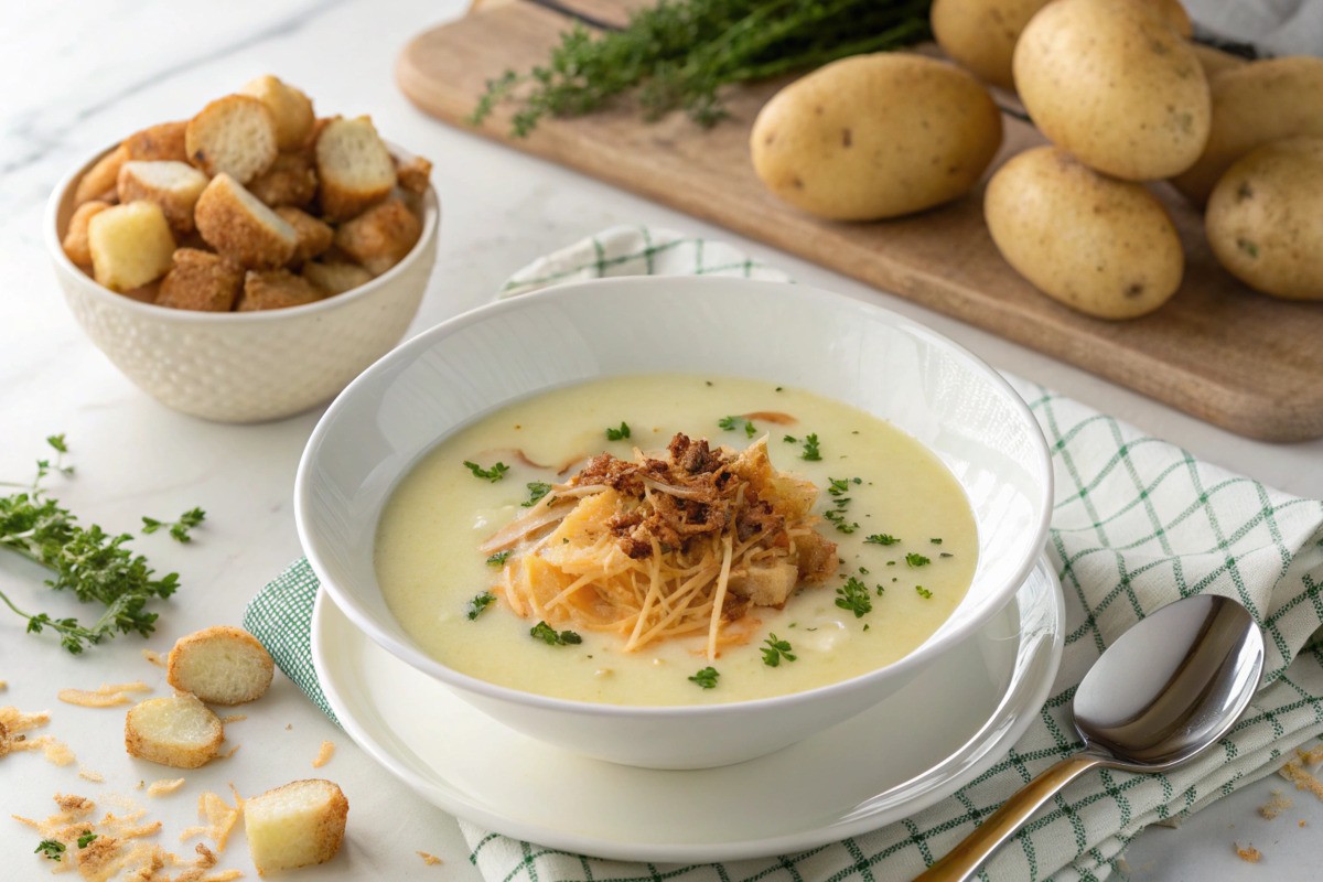 4 ingredient potato soup with frozen hash browns. Creamy